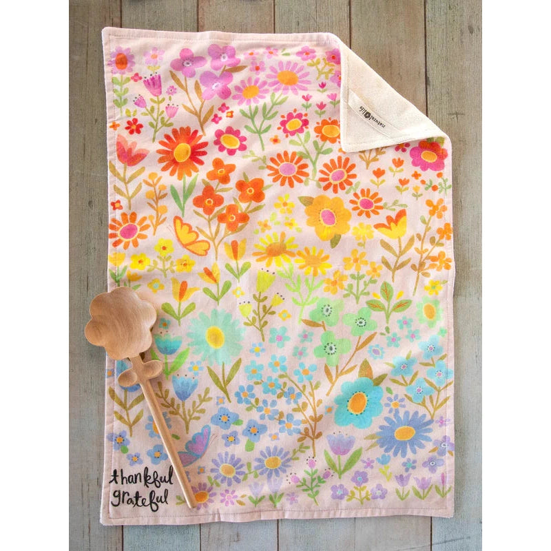 Cotton Dish Towel - Thankful Grateful Floral - The Feral Market