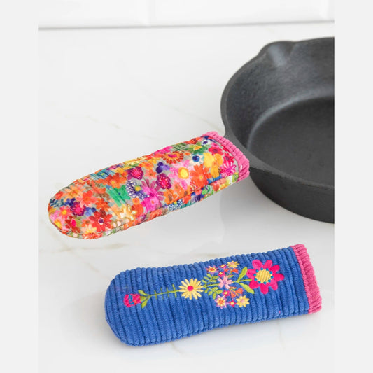 Cook Happy Pot Handle Cover, Set of 2 - Blue Folk Flower Patchwork