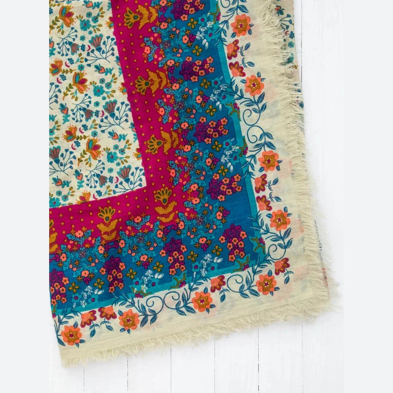 Printed Cotton Sarong - Turquoise Pink Border