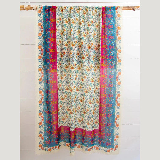 Printed Cotton Sarong - Turquoise Pink Border