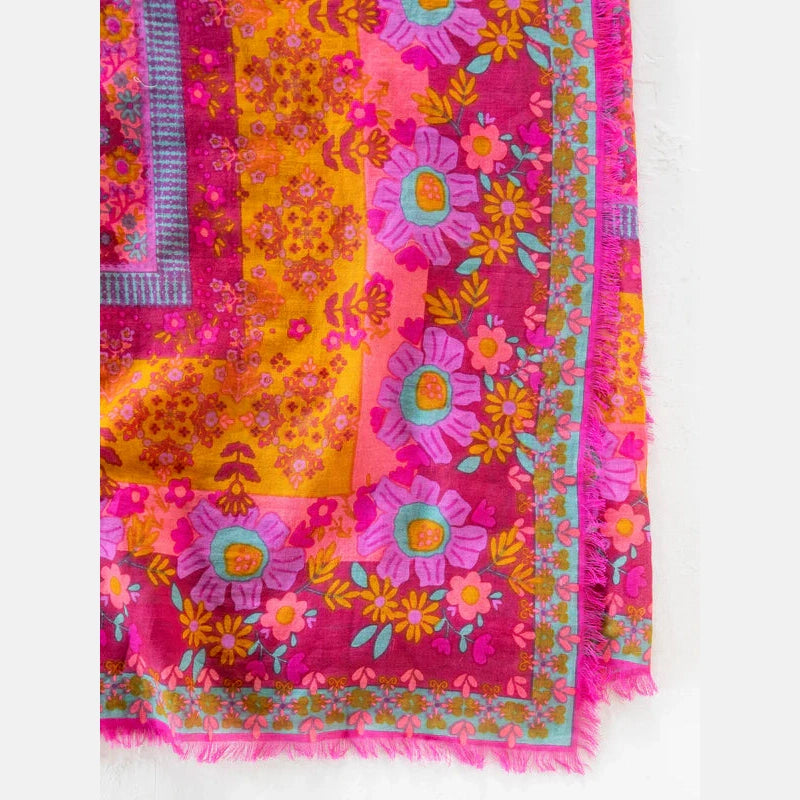 Printed Cotton Sarong - Magenta Borders