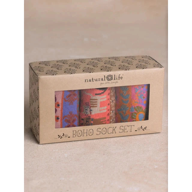 Boxed Boho Sock, Set of 3 - Cat