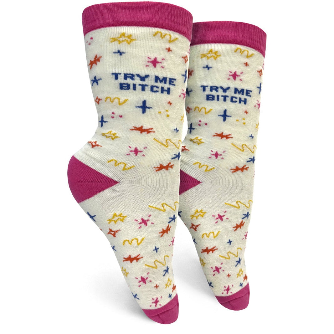Try Me Bitch Womens Crew Socks - The Feral Market