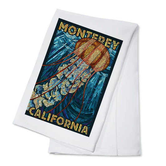 ORGANIC TEA TOWEL Monterey, California, Jellyfish, Mosaic - The Feral Market