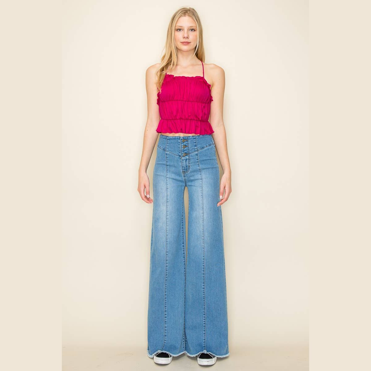 Lobelia Front Seam Wide Leg Denim Jeans in Dark Wash