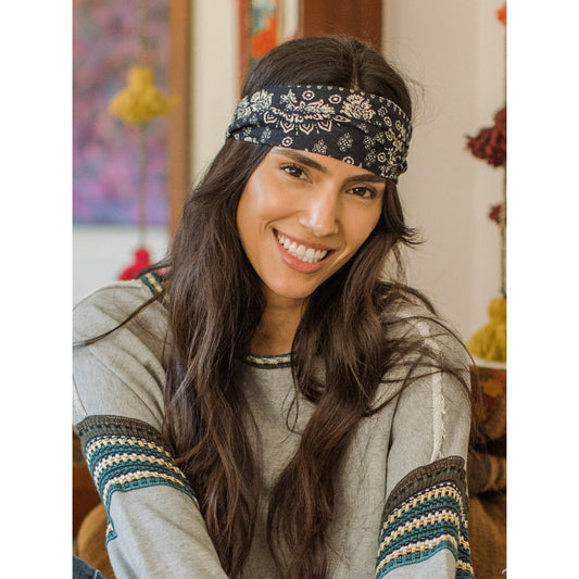 Half Boho Bandeau® Headband - Black Cream Mandala