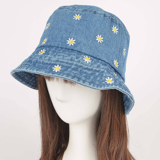 Denim Flower Embloidery Bucket Hat - The Feral Market
