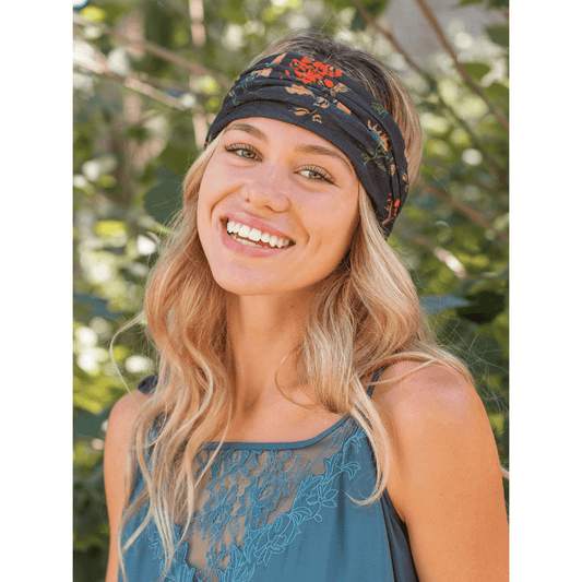 Full Boho Bandeau® Headband - Charcoal Orange Floral