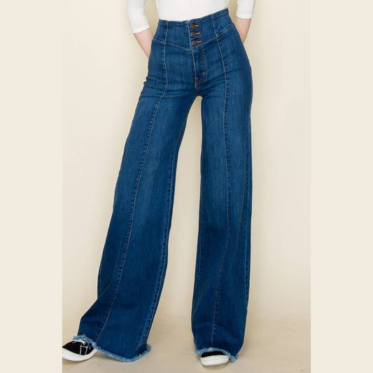 Lobelia Front Seam Wide Leg Denim Jeans in Dark Wash