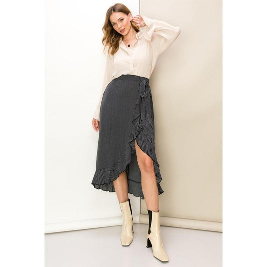 Wrapped In Love Striped Wrap Ruffle Midi Skirt