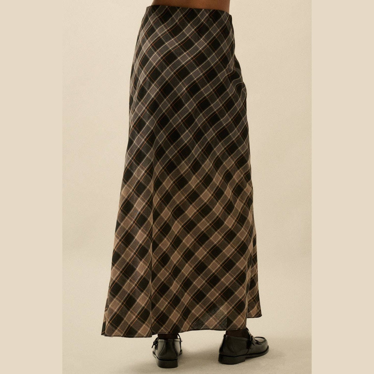 Ombre Dip-Dye Plaid Bias-Cut Maxi Skirt - The Feral Market