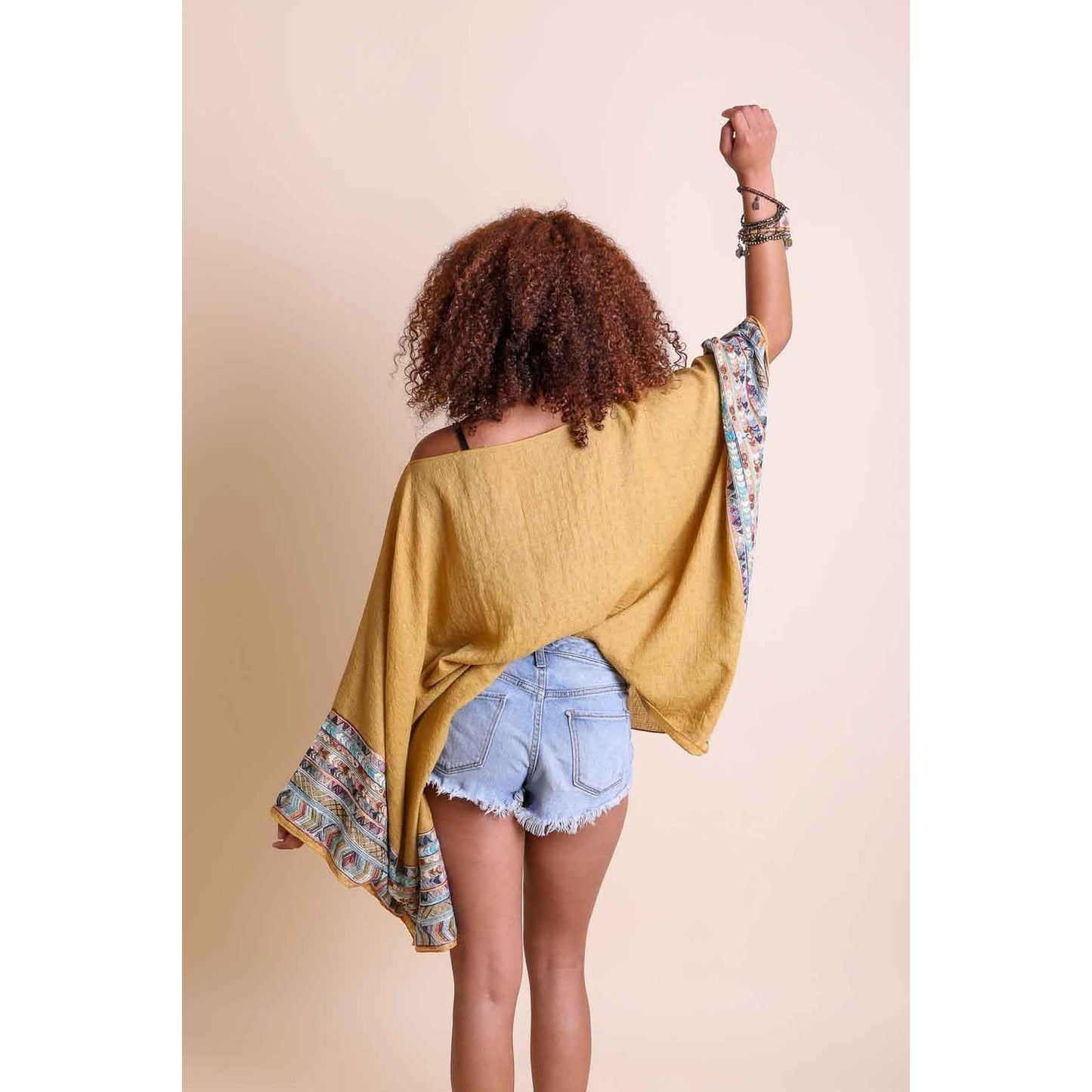 Geometric Embroidered Sleeve Kimono