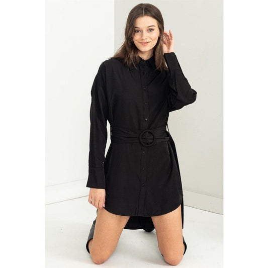 Easy Win Button-Up Belted Shirt Dress