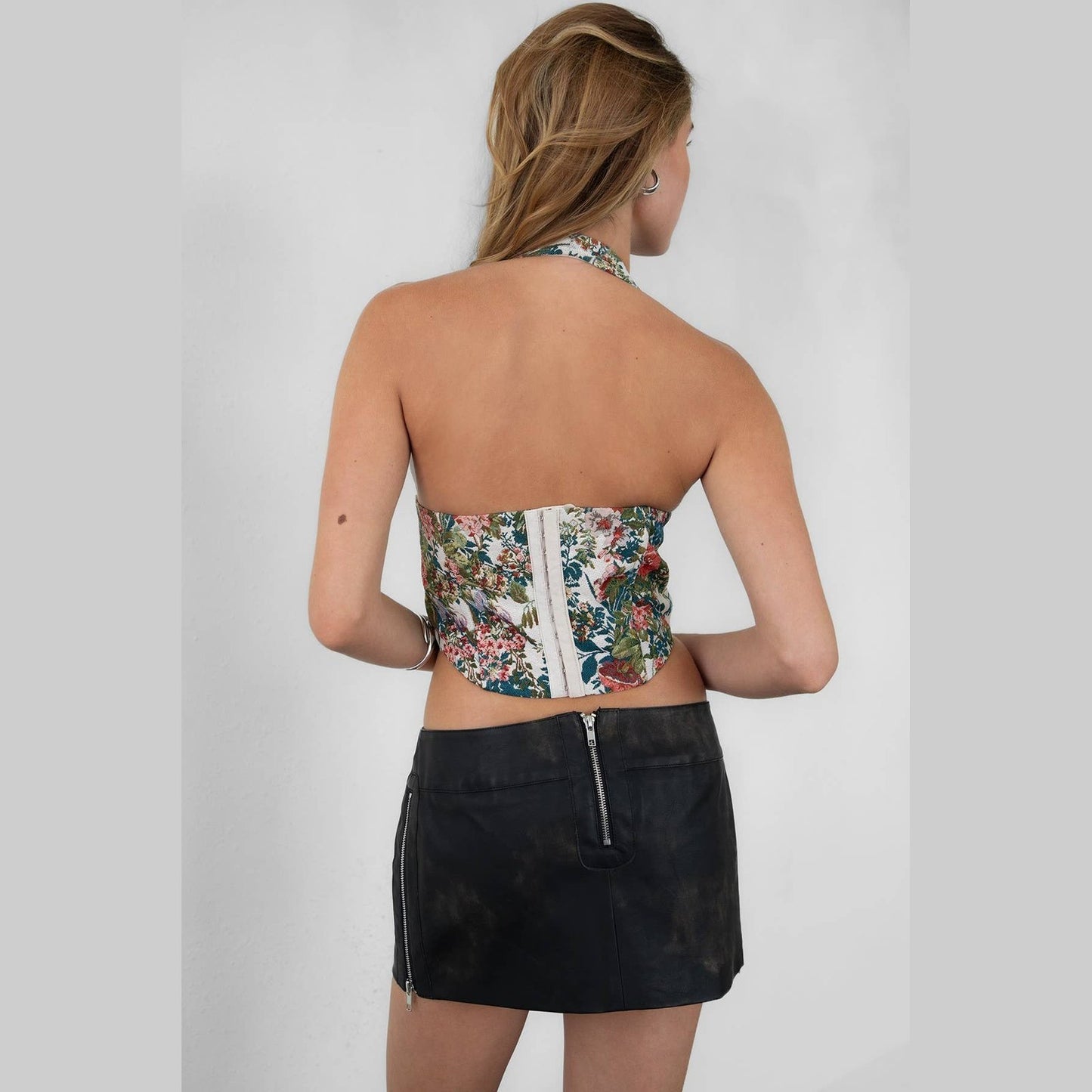 OLYVIA Floral Tapestry Halter Corset Top