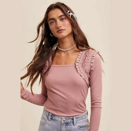 Square Neck Ruffle Accent Top
