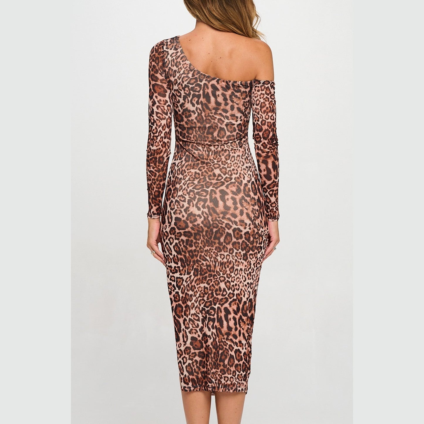 Leopard Pleated Off-Shoulder Midi Dress