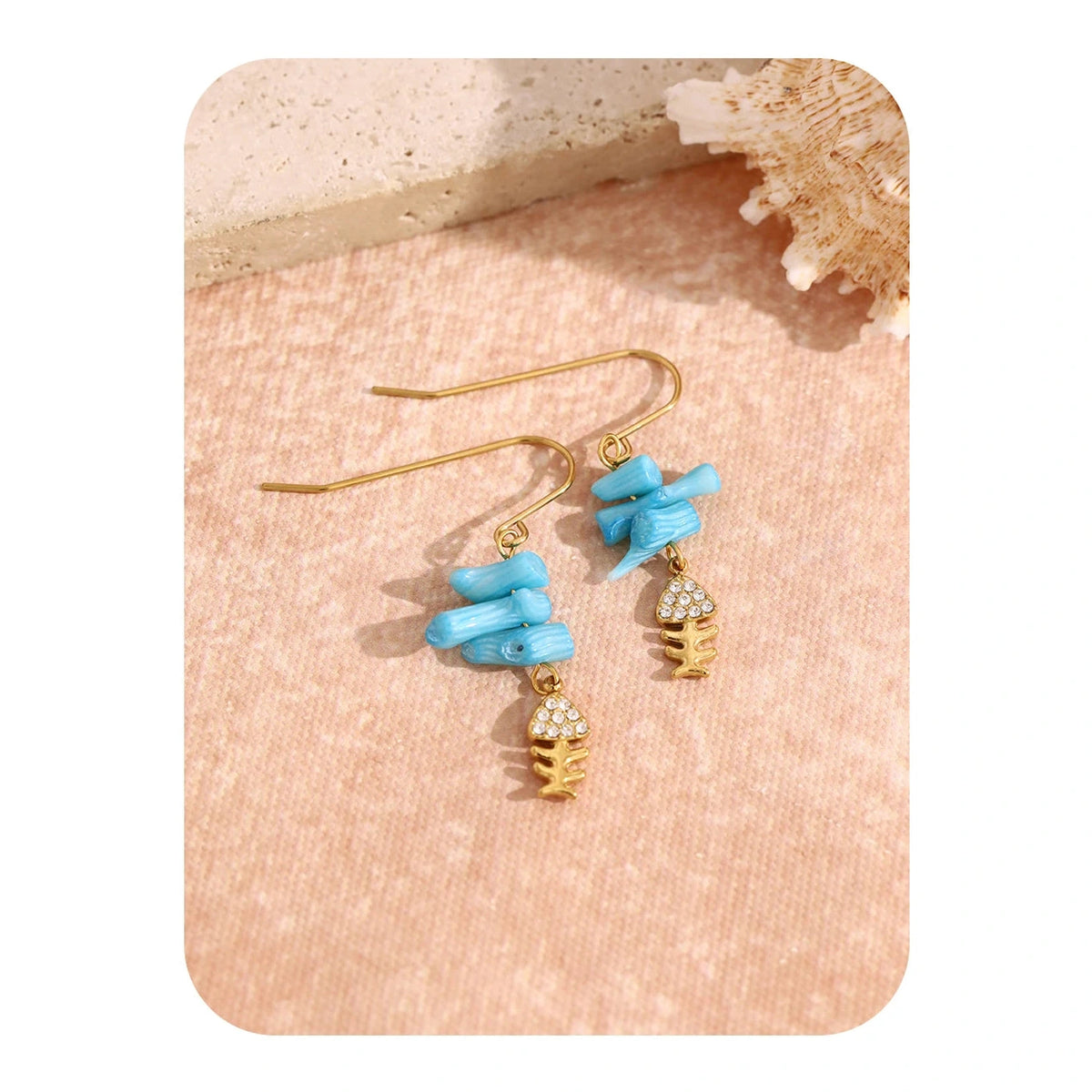 Blue Coral Fishbone Dangle Earrings - The Feral Market