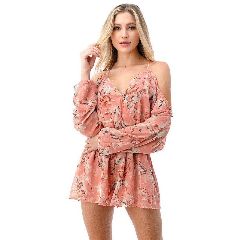 Peachy Pink Floral Romper
