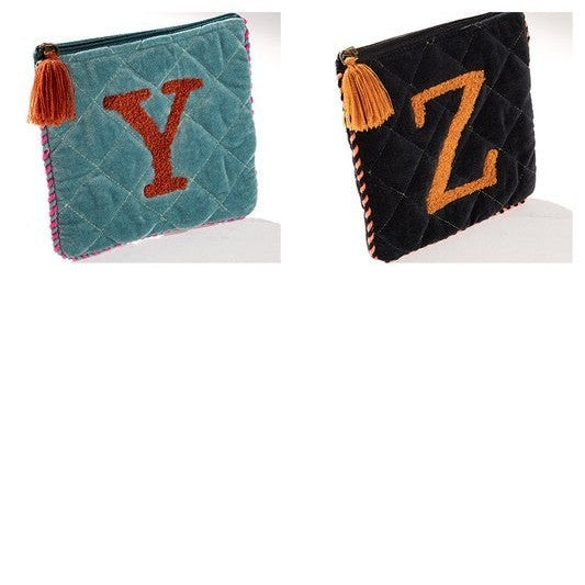 Hand Embroidered Initial Velvet Pouch - The Feral Market