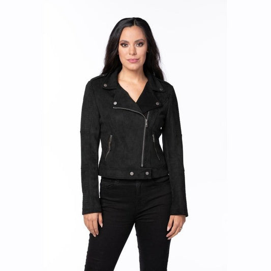Vegan Suede Biker Jacket - Black
