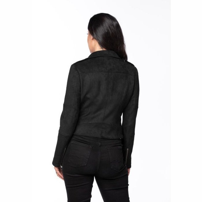 Vegan Suede Biker Jacket - Black