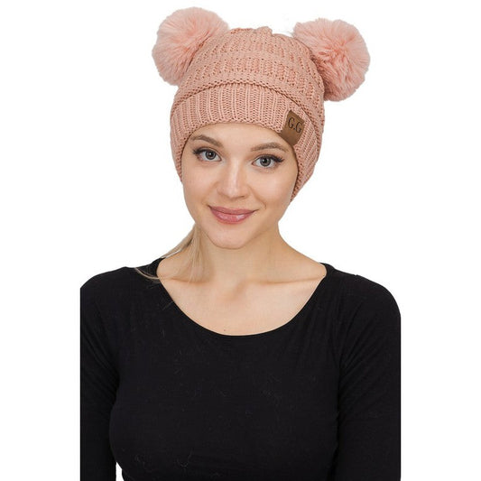 Cable Knit Double Pom Beanie