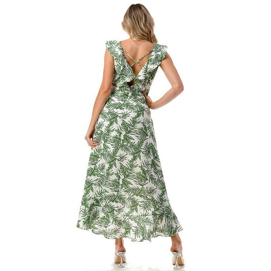 Jungle Palms Ruffle Dress