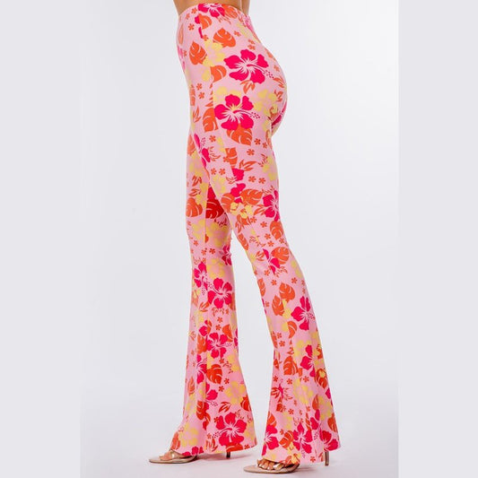 Pink Hibiscus Flare Pants