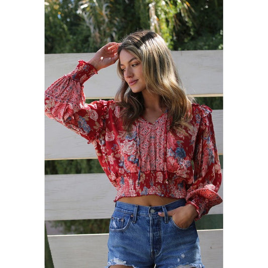 Red Garden Smocked Top