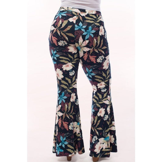 Navy Floral Stretch Flare Pants