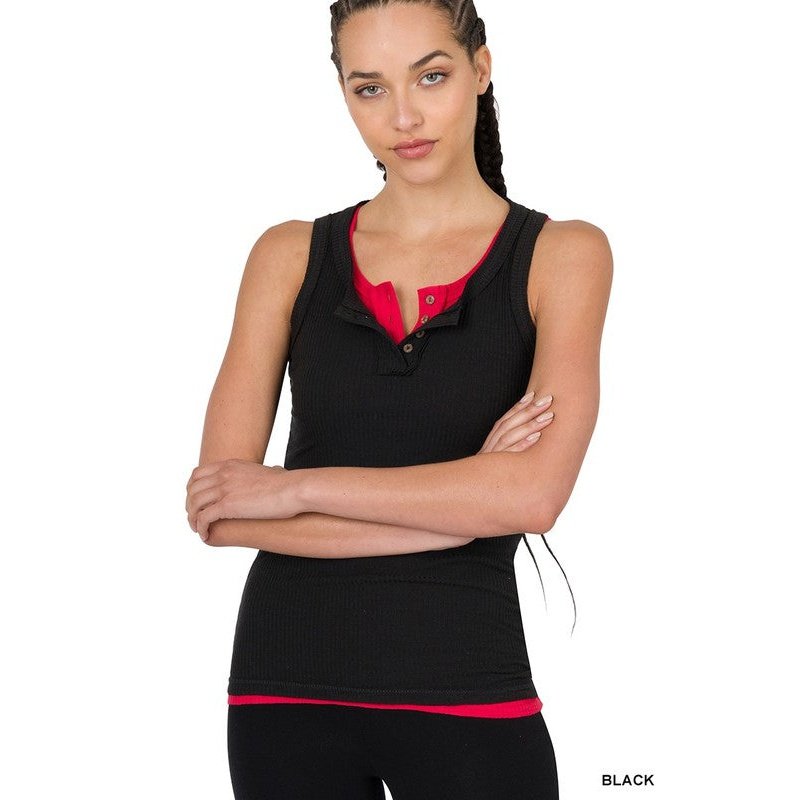 Ribbed Button Tank Top