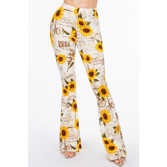 Vintage Sunflower Flare Pants