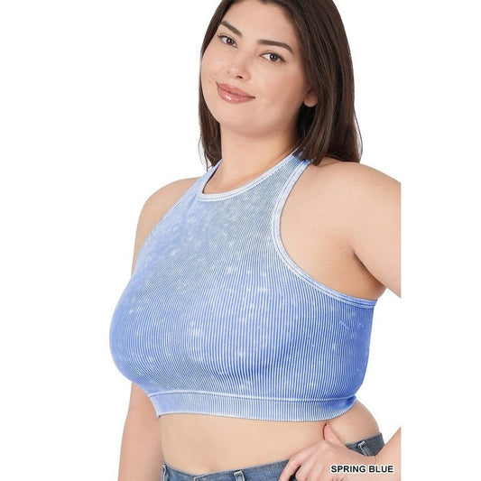 Acid Wash Ribbed Halter Crop Top
