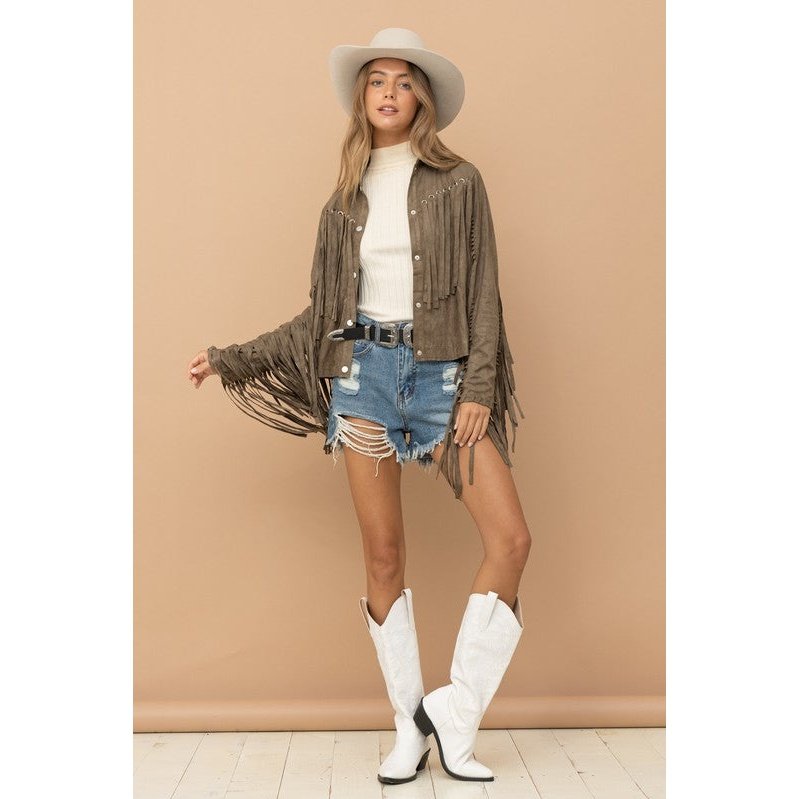Vegan Suede Fringe Jacket