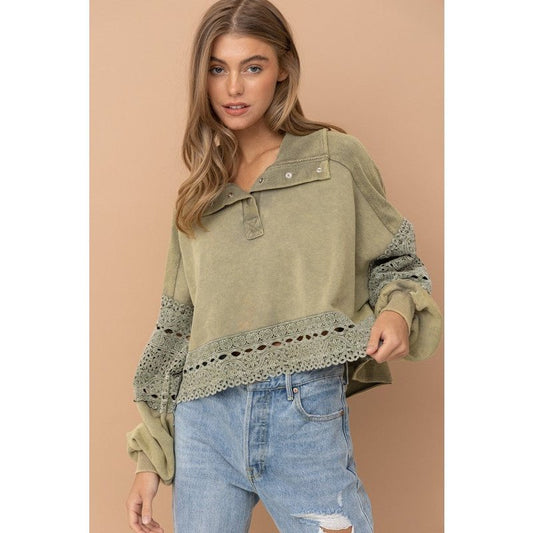 Jackie Washed Lace Terry Pullover