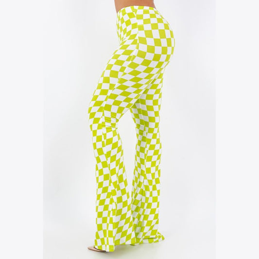 Neon Lime Checker Flare Pants
