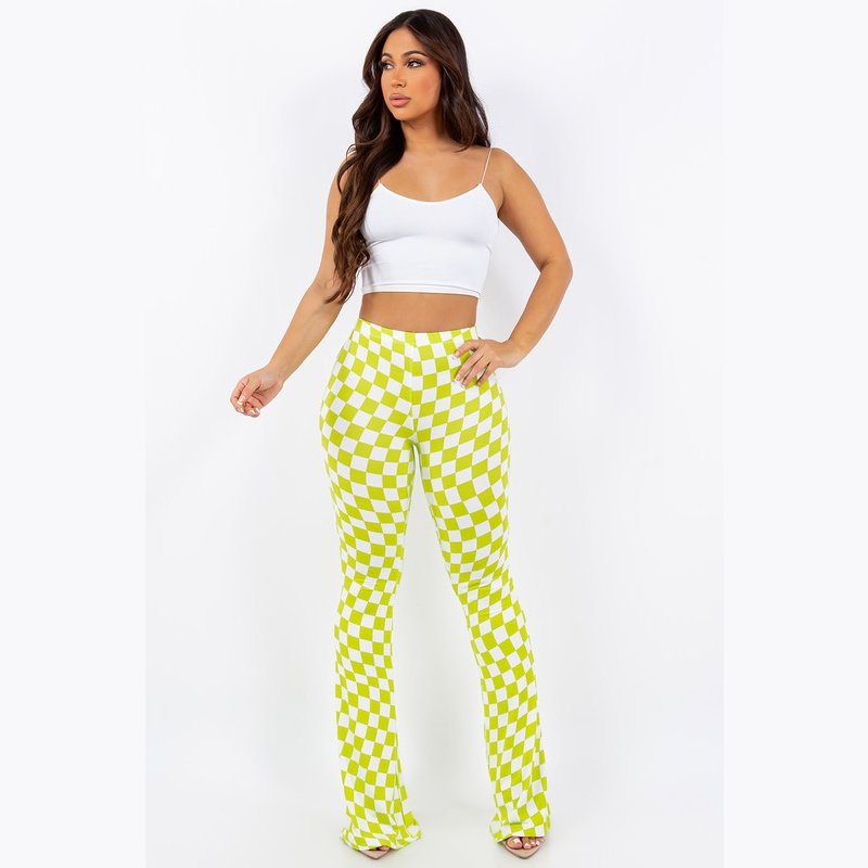 Neon Lime Checker Flare Pants