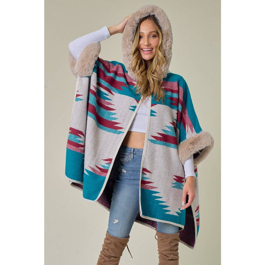 Vegan Faux Fur Aztec Poncho