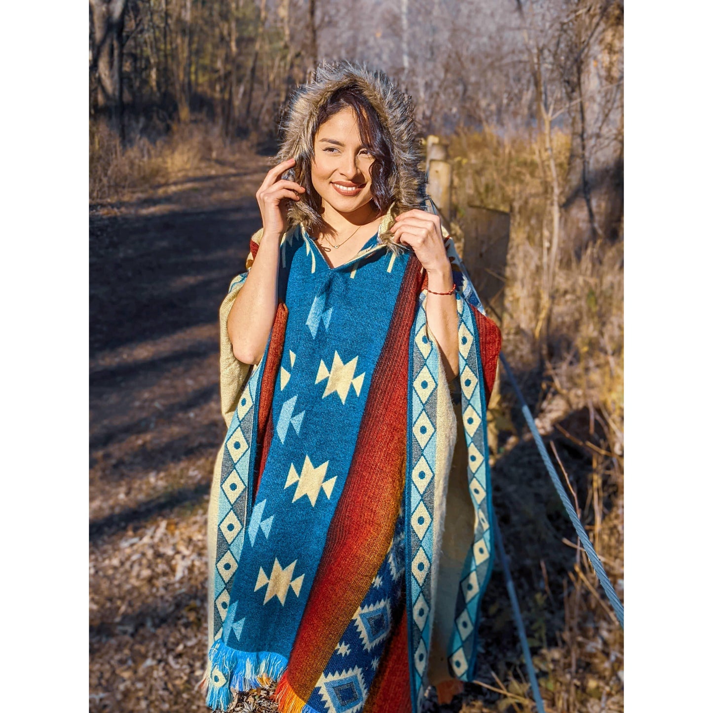 Alpaca Poncho American Honey Geometrical Pattern