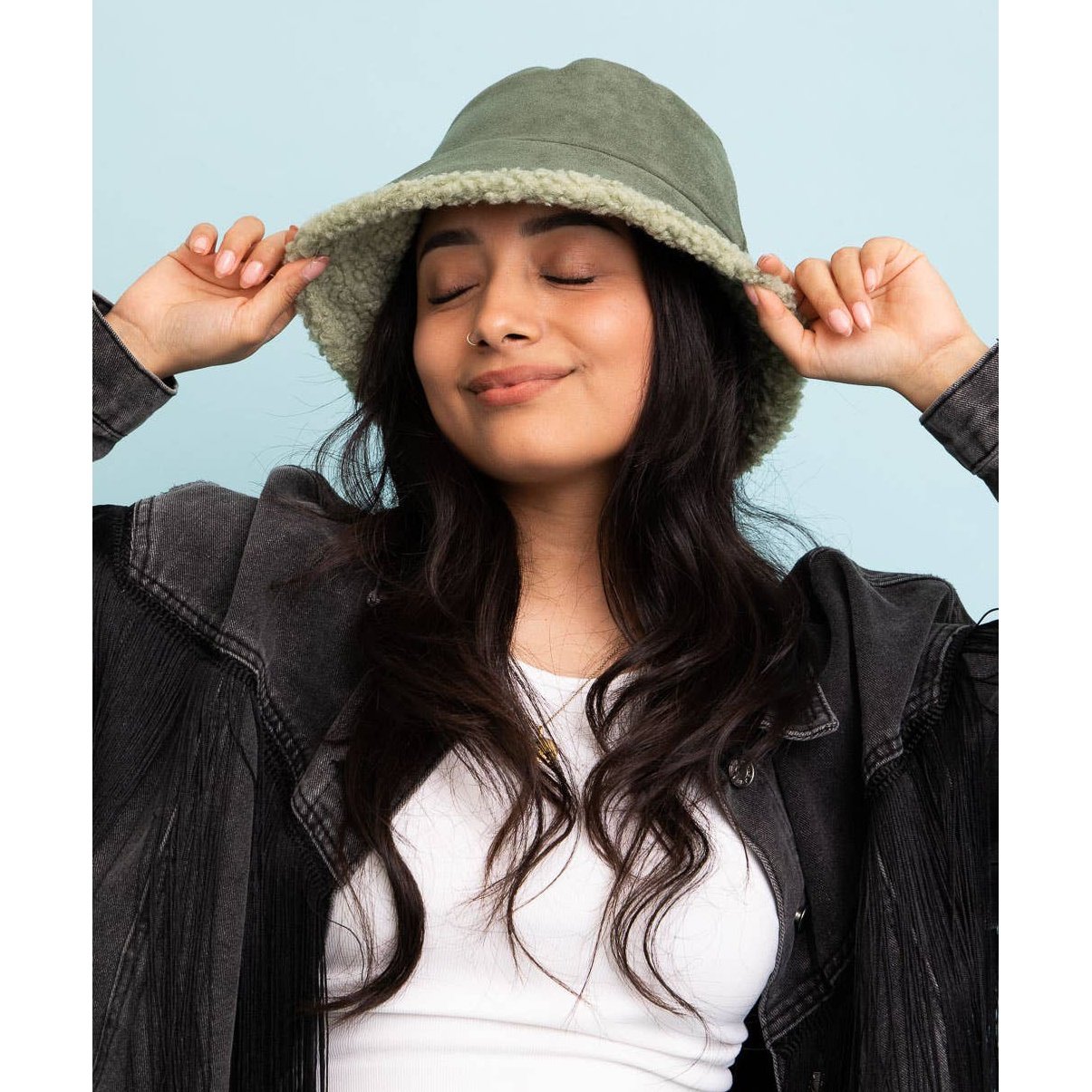 Teddy Suede Combo Reversible Bucket Hat - Sage