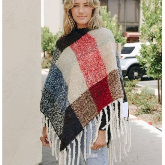Colorblock Tassel Poncho