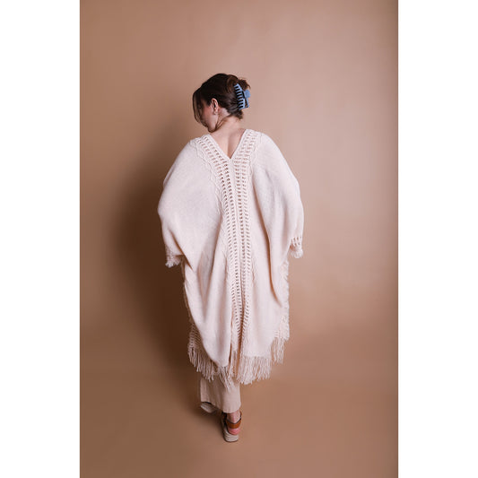 Open Work Frayed Border Bohemian Ruana