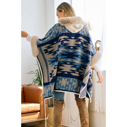 Vegan Faux Fur Aztec Poncho