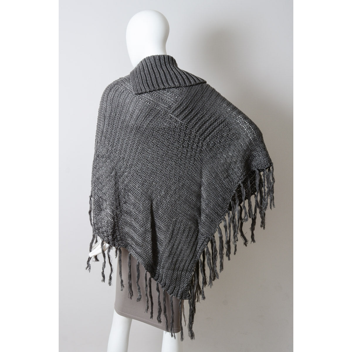 Cable Knit Poncho With Tassels