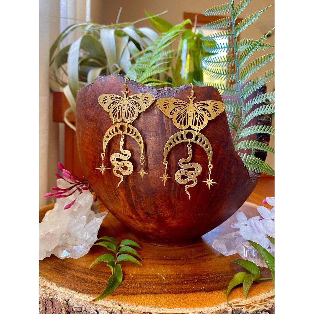 Moth and Snake Moon Phase Earrings