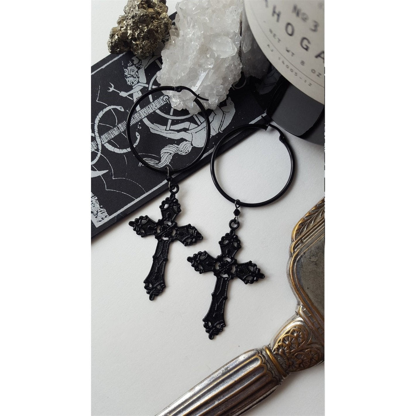 Gothic Black Cross Earrings