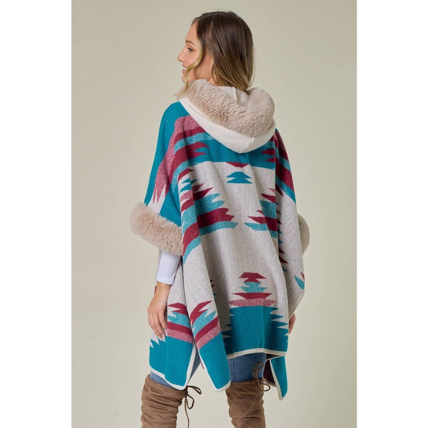 Vegan Faux Fur Aztec Poncho