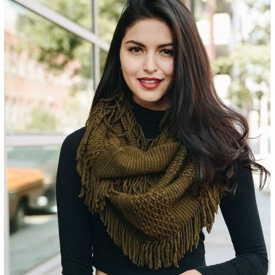 Pointelle Fringe Infinity Scarf
