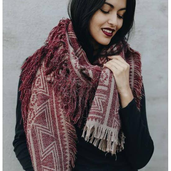 Geometric Fringe Accent Blanket Scarf