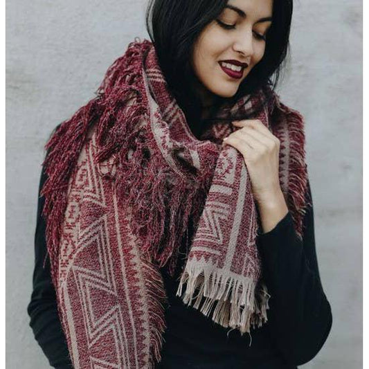 Geometric Fringe Accent Blanket Scarf